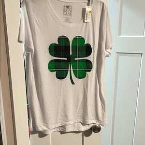 Modern Lux White Tee with Green Plaid Clover